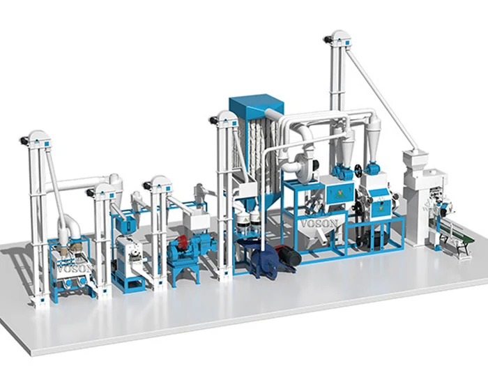 Vue 3D d’une ligne complète de production de farine de maïs de 10 T/J