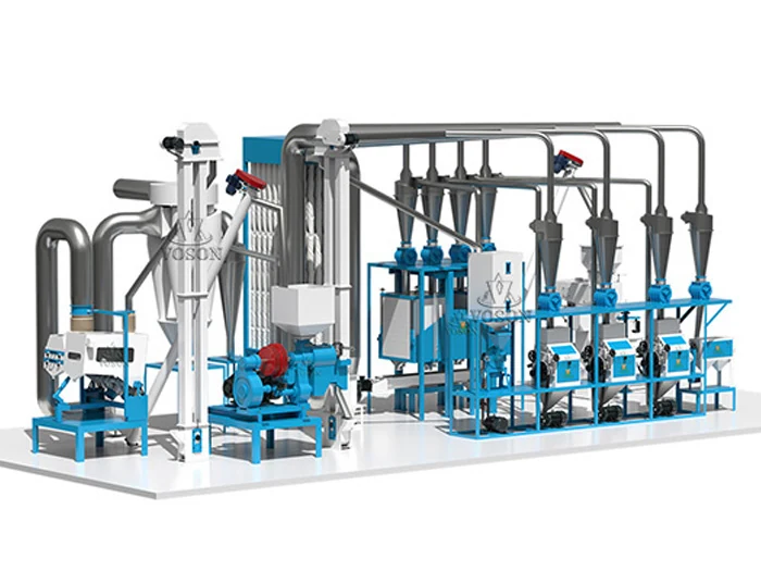Conception 3D d’une ligne complète de transformation de farine de maïs de 20 T/J